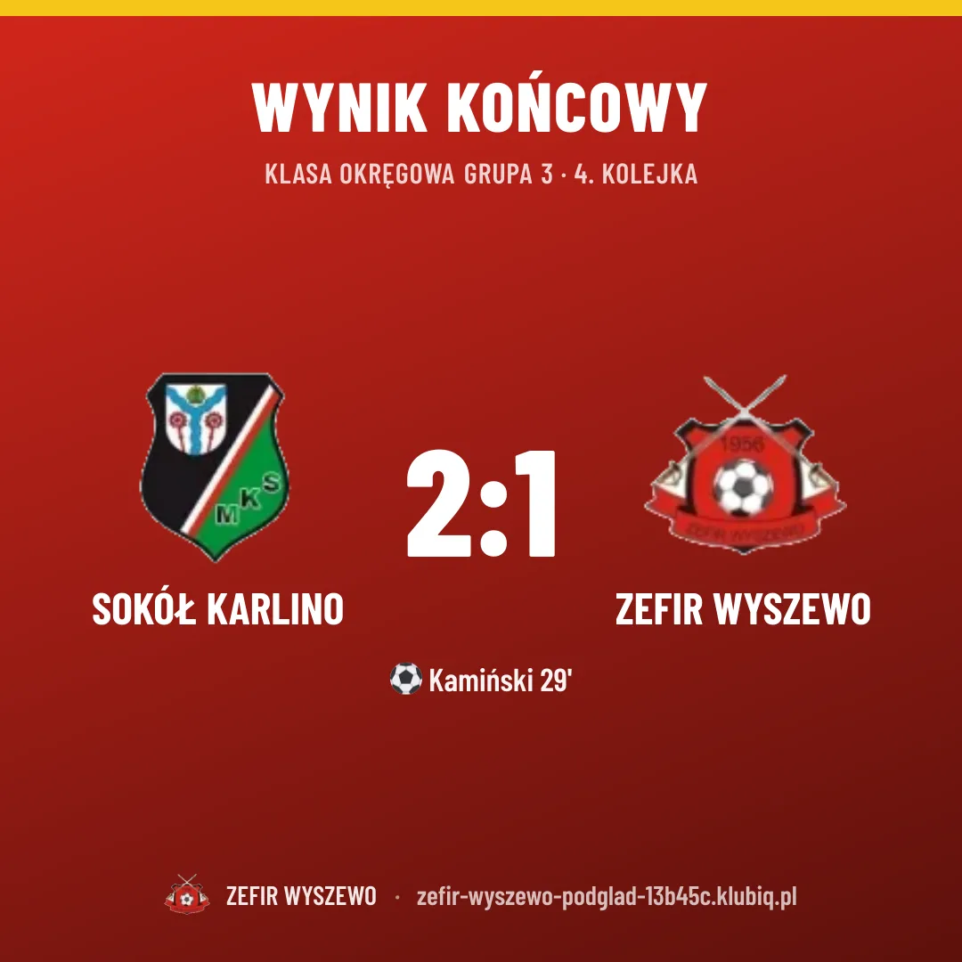 Sokół Karlino 2:1 ZEFIR WYSZEWO